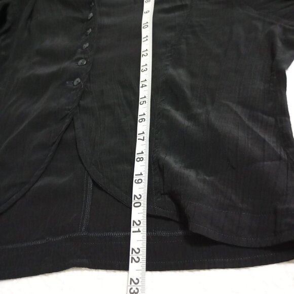 Ivana Beni Black Button-Up Blouse Size (S) 44 V-Neck Tie Waist 3/4 Sleeves - Picture 10 of 11
